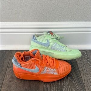 Nike Kids Sneakers - Orange and Mint Green. Ja Morant basketball shoes